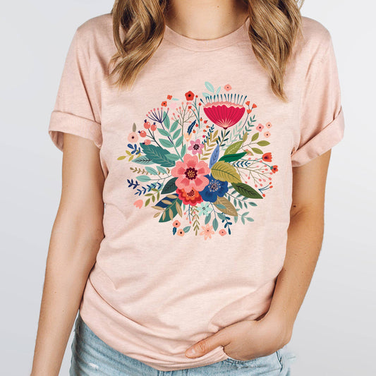 Folk Floral T-Shirt - Vintage Nature Tees: Athletic Heather