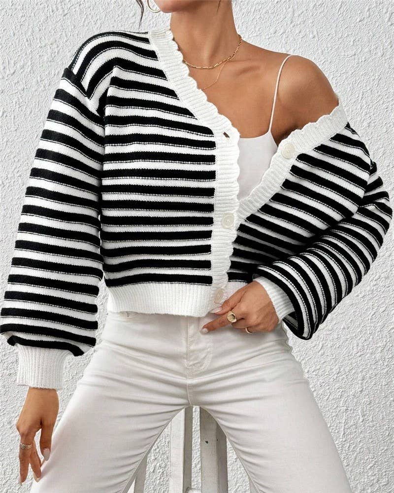 Rainbow Striped Balloon Sleeve Cardigan
