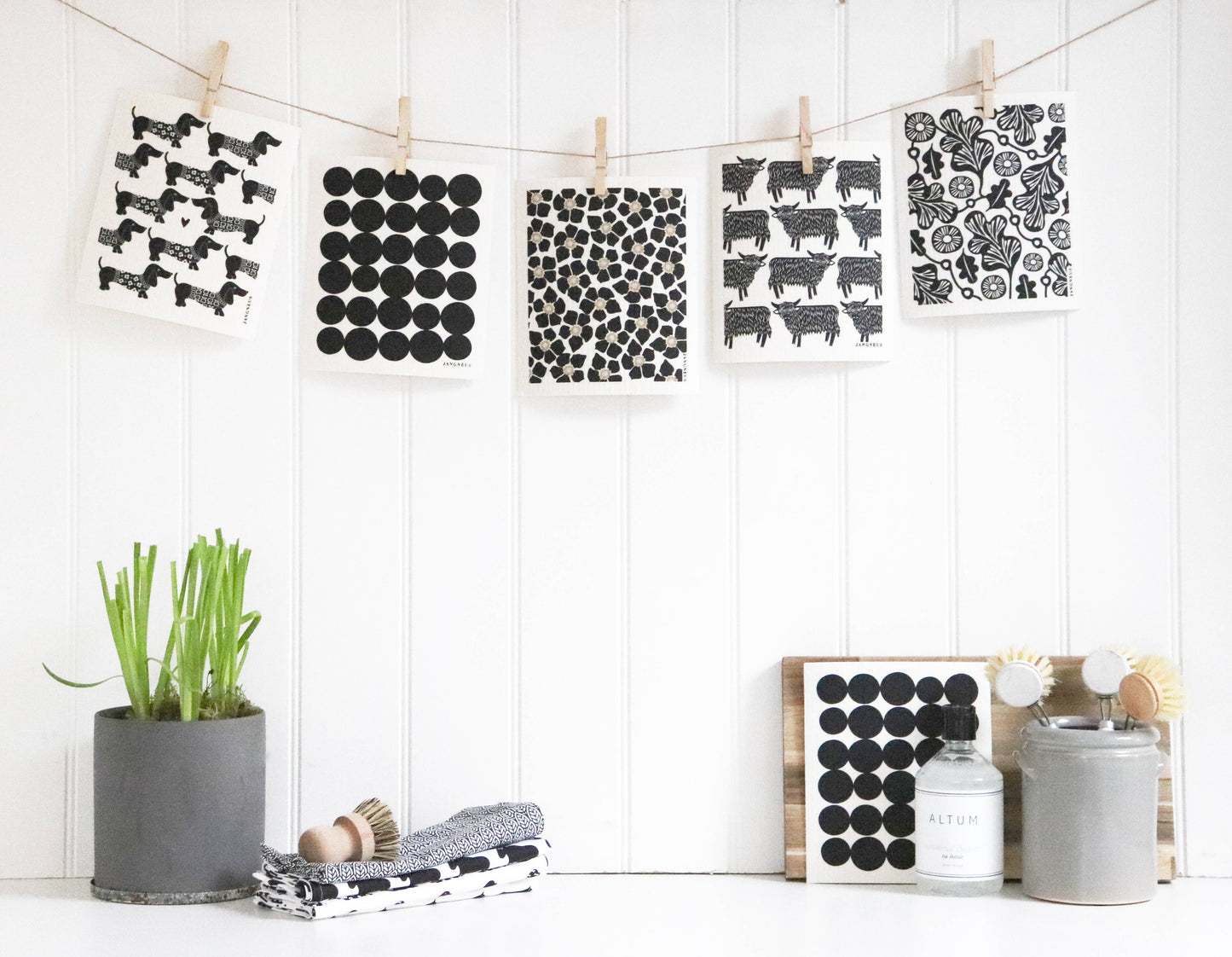 Swedish Dishcloth - Oak Leaf - Black