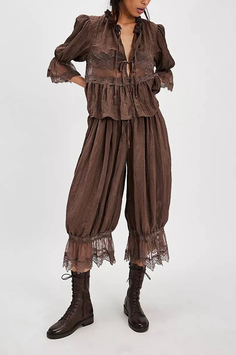 Boho vintage Victoria ancient ways tie front lace blouse