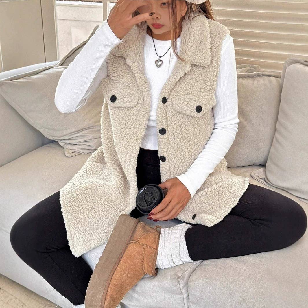 Autumn/Winter Collared Fleece Vest Jacket