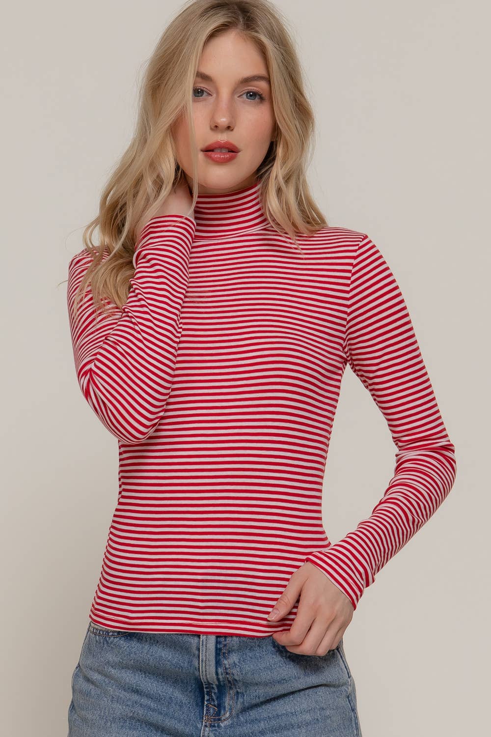 Long Sleeve Turtle Neck Y/D Stripe Top