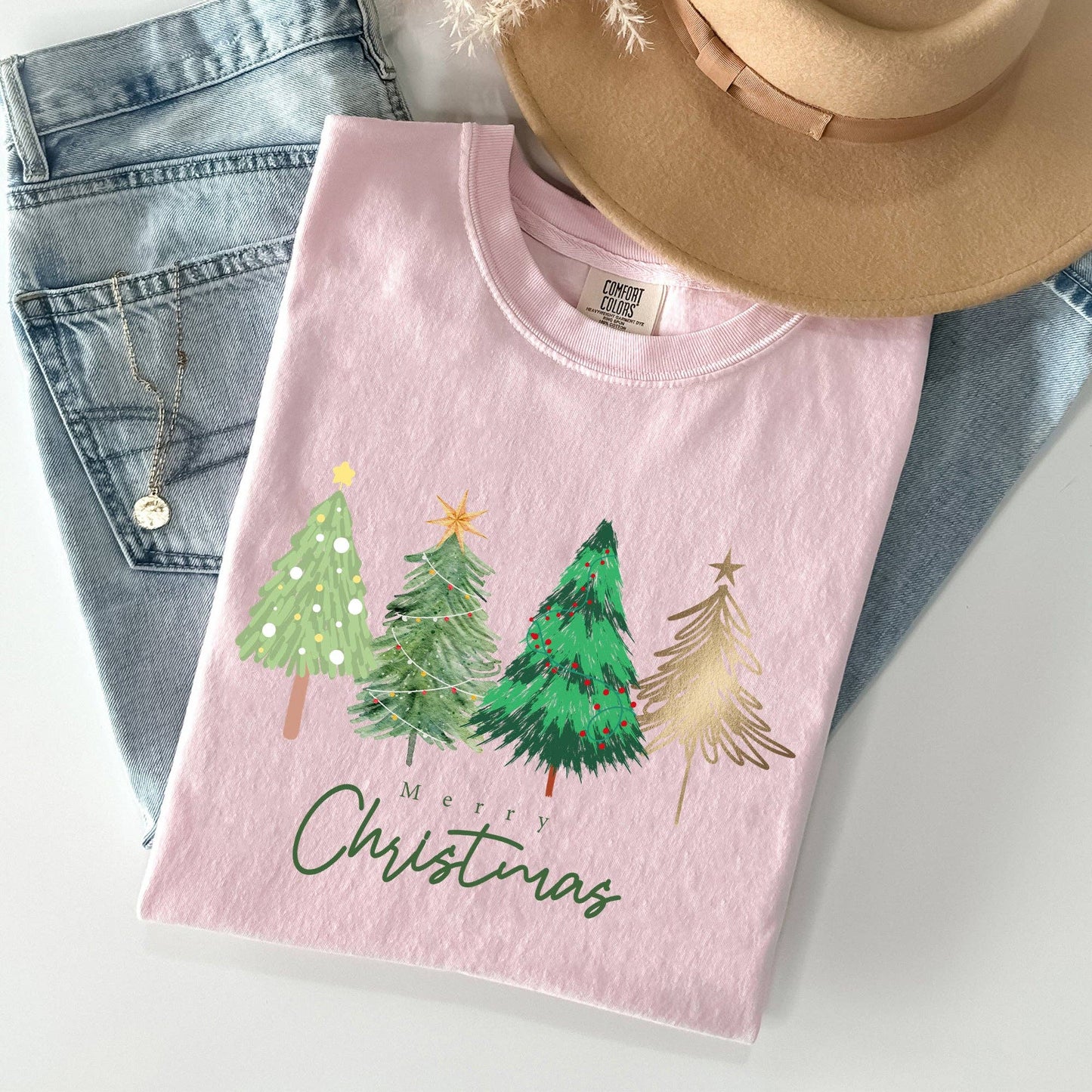 Merry Christmas Trees, Minimalist, Classic Xmas Tshirt
