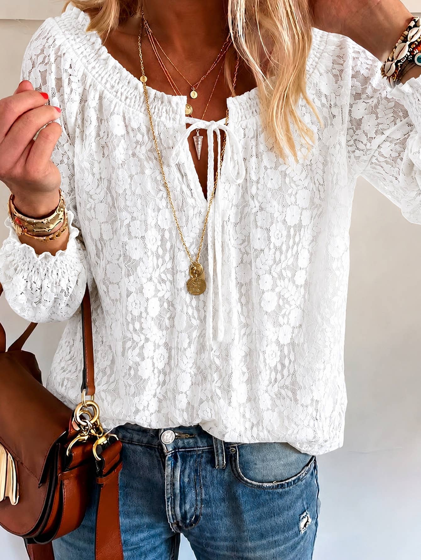 Romance Lace-Up  Floral Blouse