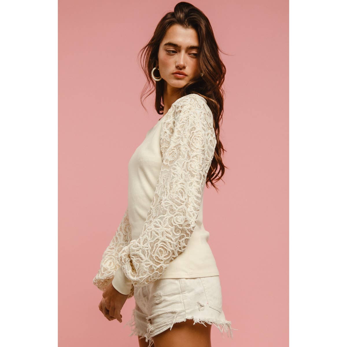 CHENILLE AND SEQUIN EMBELLISHED FLORAL KNIT TOP