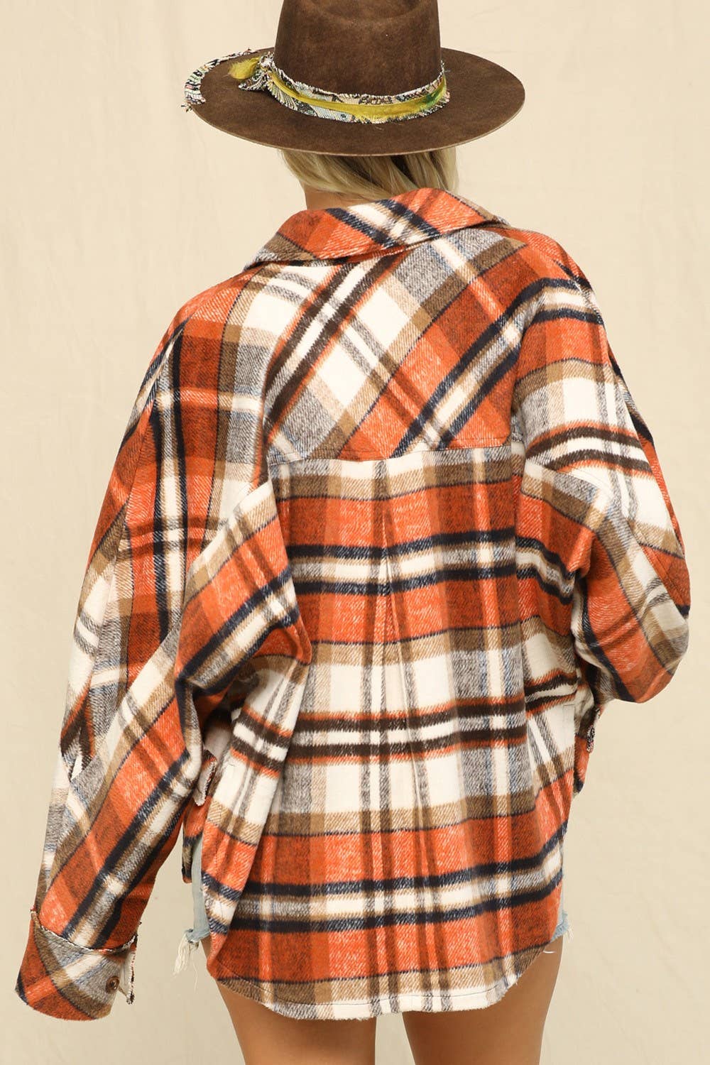 Plaid Print And Button-Front Closure Top
