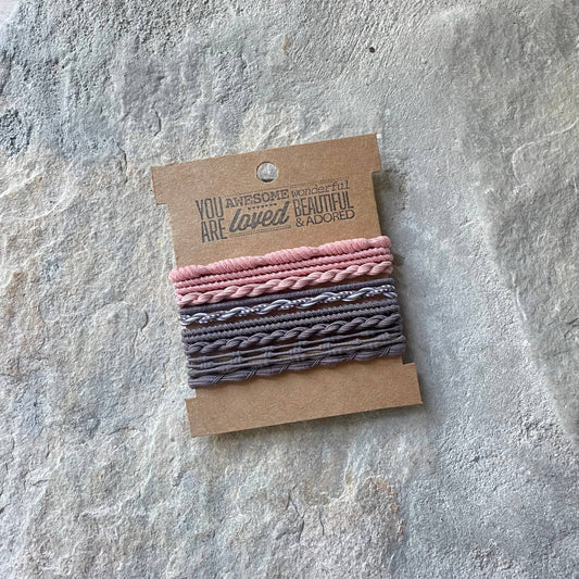 Boho Hair Ties on Kraft Card | Pink & Gray