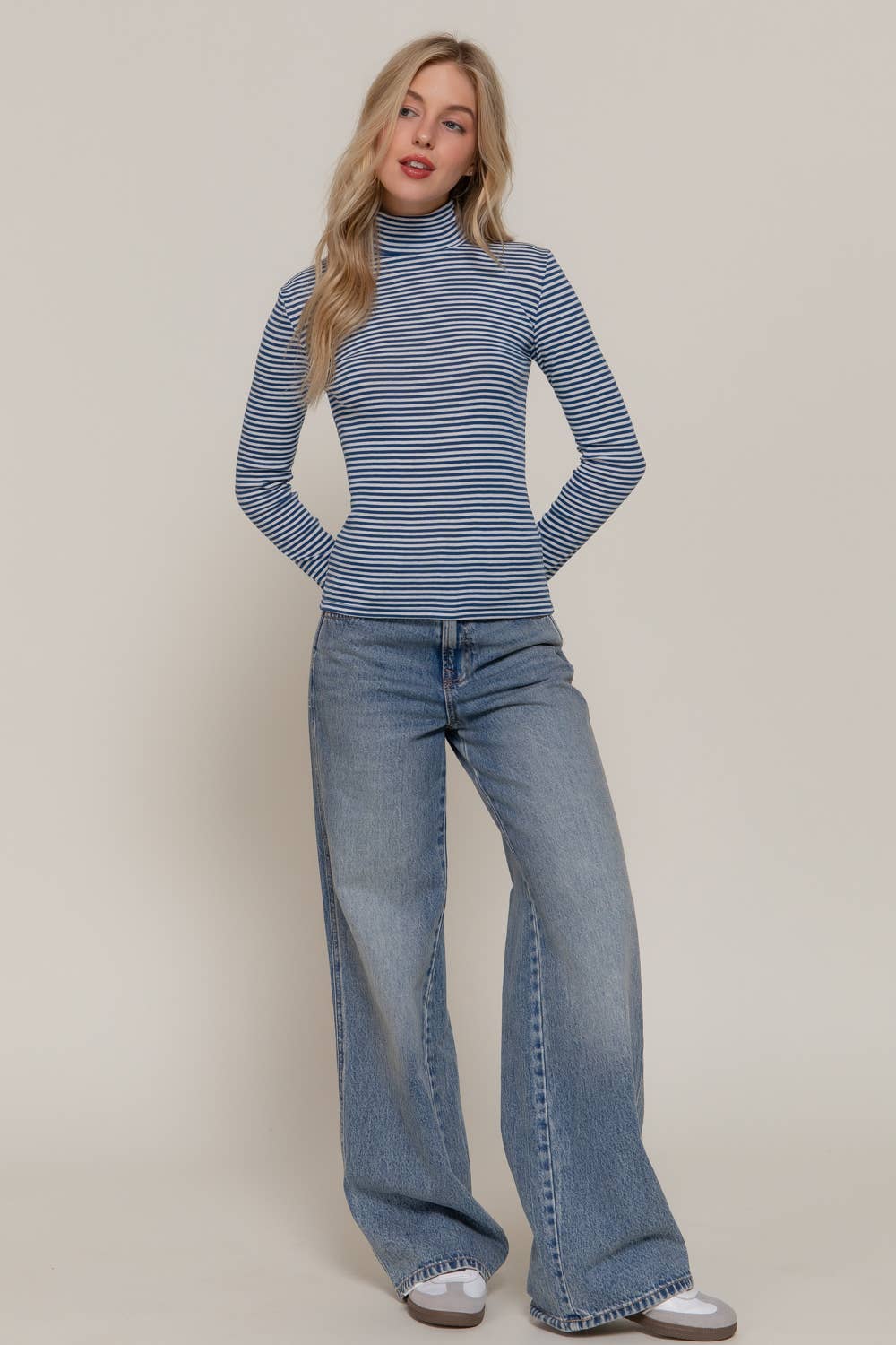 Long Sleeve Turtle Neck Y/D Stripe Top