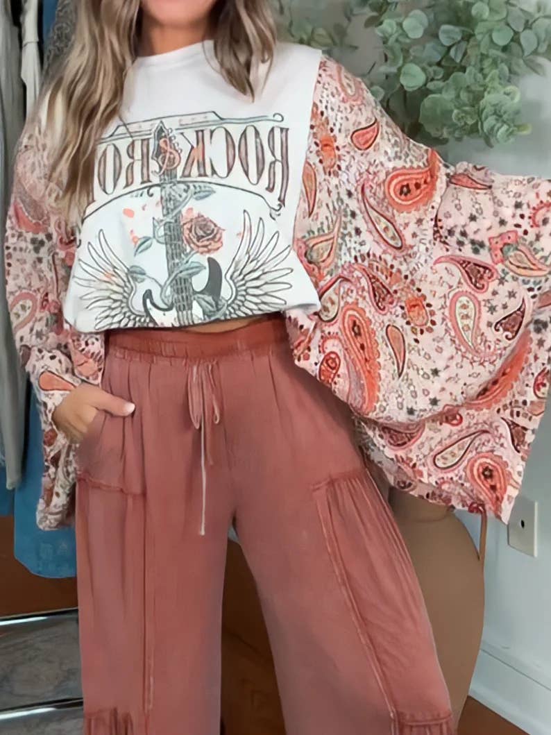 Western Rock and Roll Kimono Sleeve Relaxed Graphic Tees