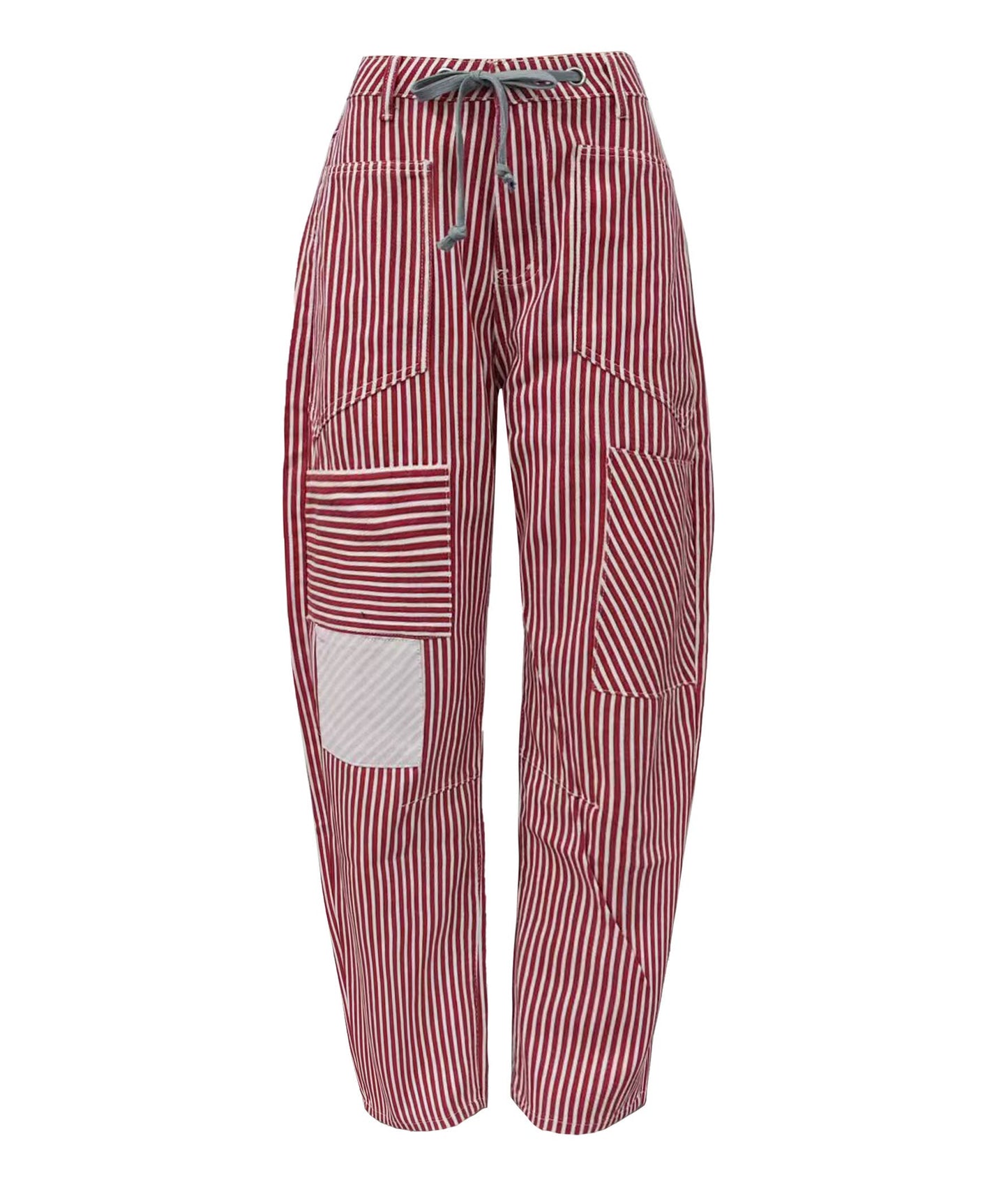 Fashion Mid-Rise Casual Striped Drawstring Wide-Leg Pants
