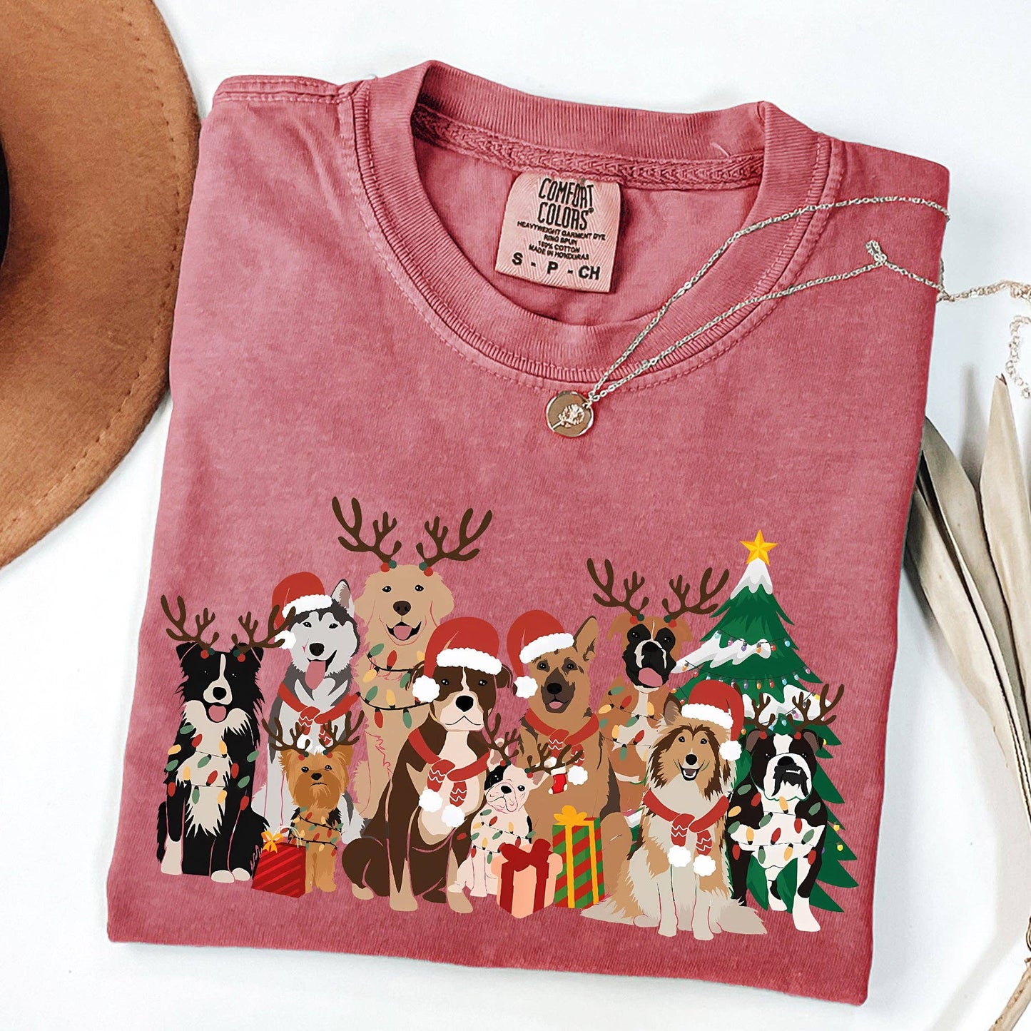 Christmas Dogs, Antlers, Reindeer, Santa, Dog Lover Tshirt