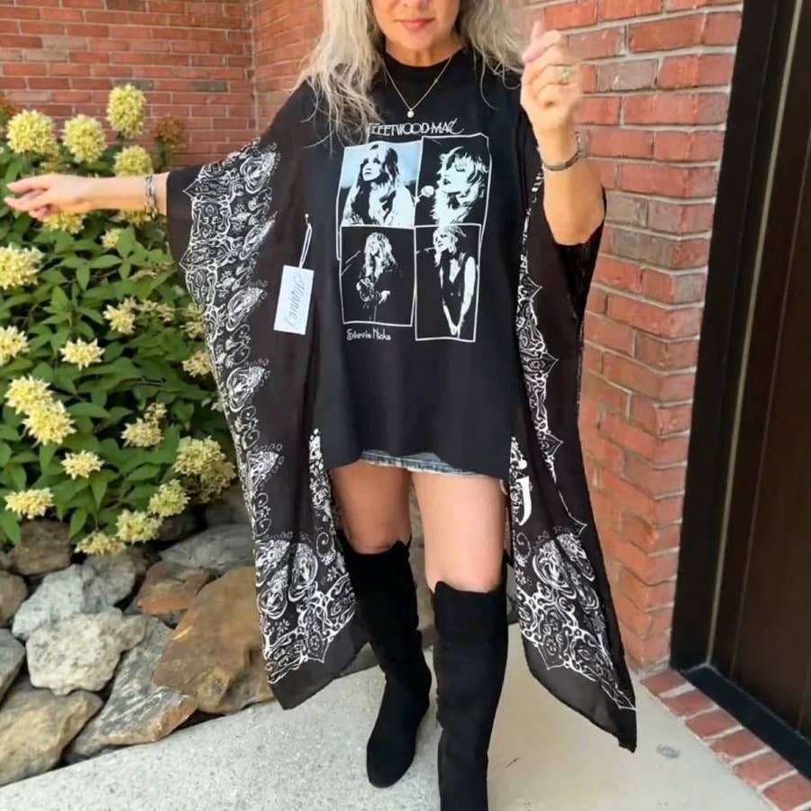 Western Vintage Graphic Batwing Kimono Sleeves Tees Boho Top