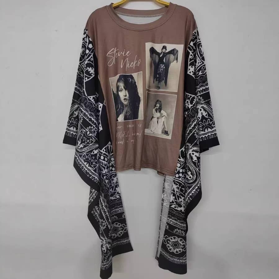 Country Music Vintage Graphic Tee with Long Kimono Sleeve