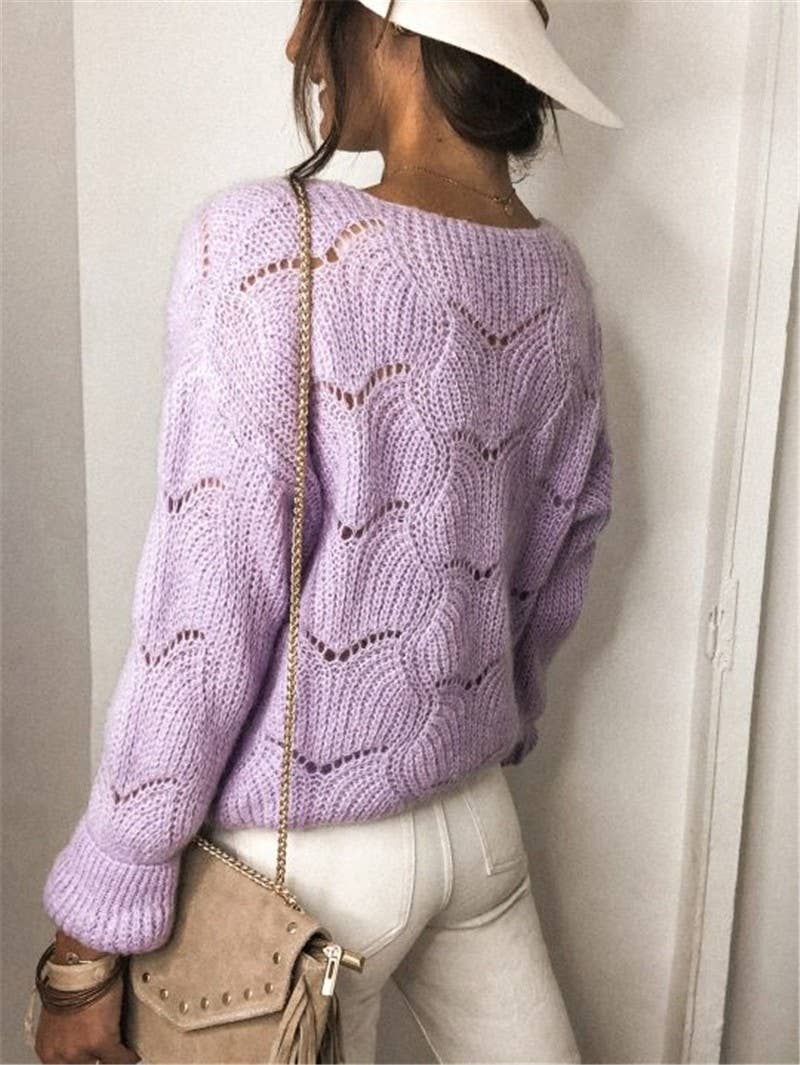 V-Neck Hollow Knit Cardigan Sweater