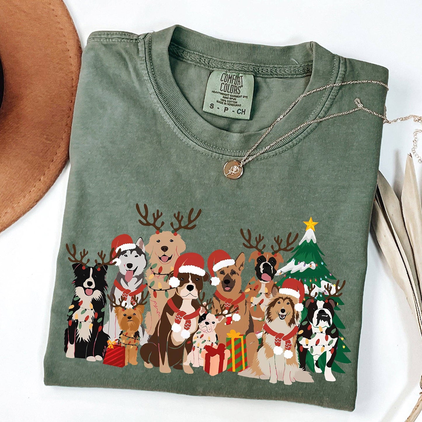 Christmas Dogs, Antlers, Reindeer, Santa, Dog Lover Tshirt