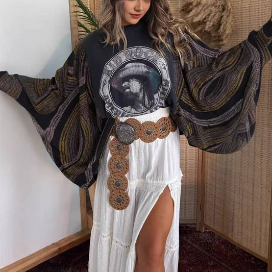Country Music Vintage Graphic Tee with Long Kimono Sleeve