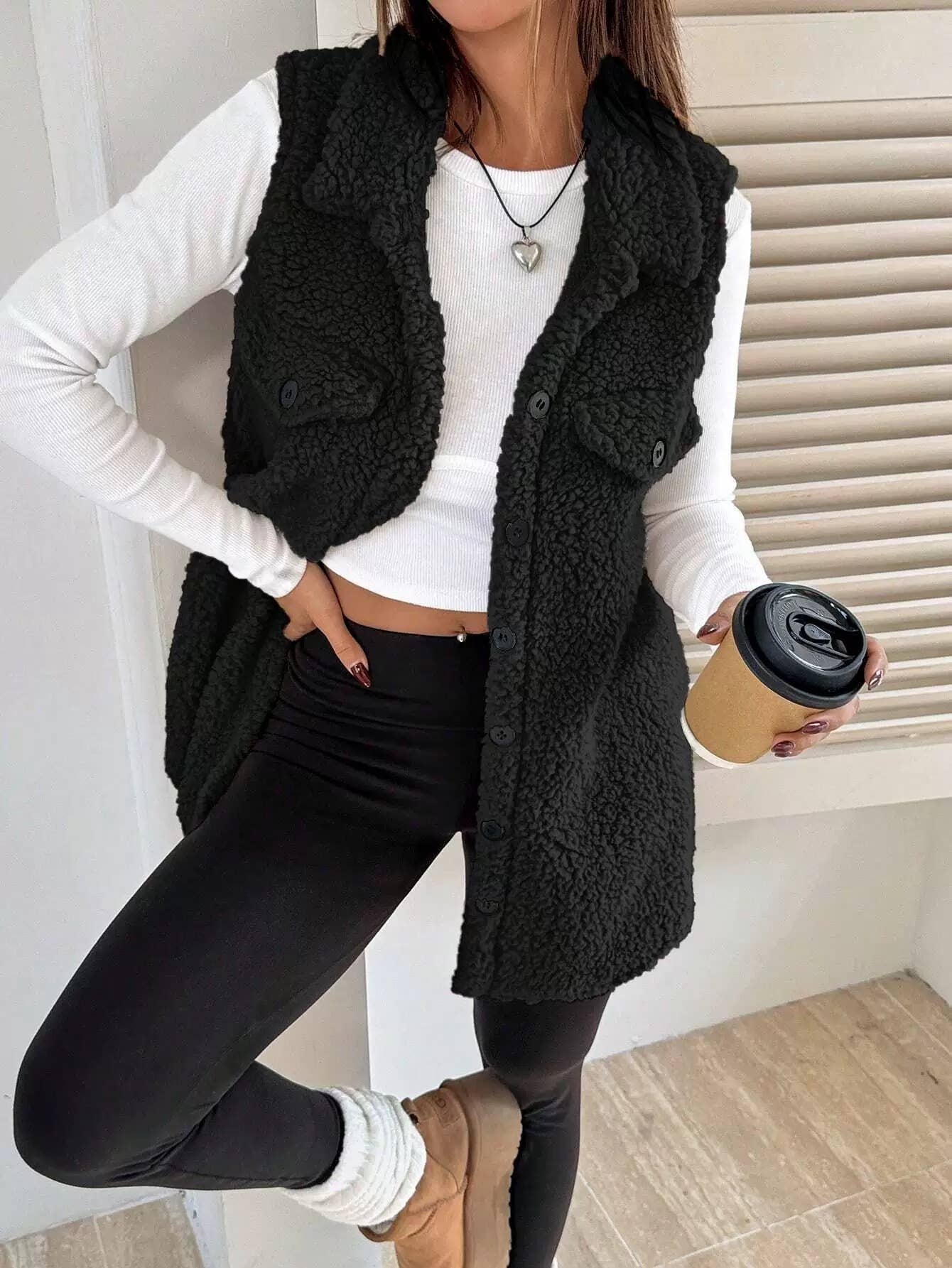 Autumn/Winter Collared Fleece Vest Jacket