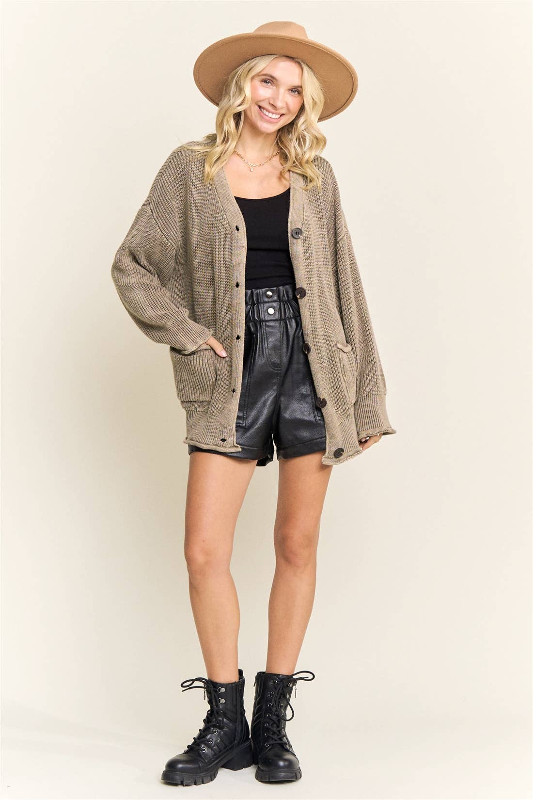 LESW3868-RIBBED BUTTON UP SWEATER CARDIGAN