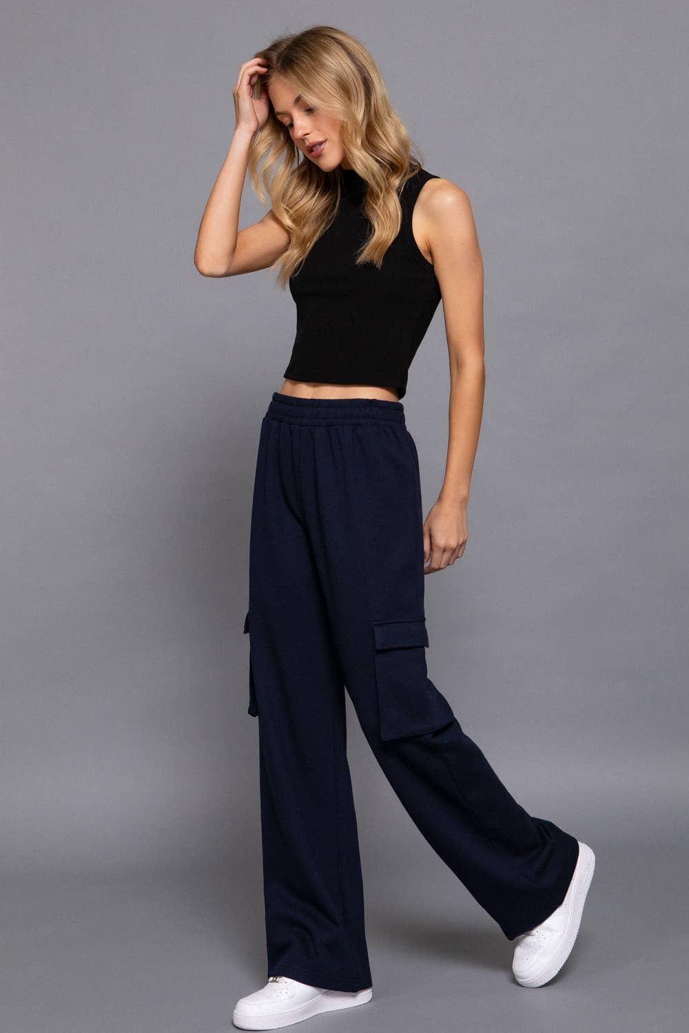 Waist Band Inner Fleece French Terry Cargo Long Pants