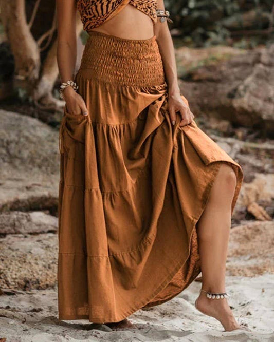 Bohemian Loose Plain Pockets Wrap Skirts