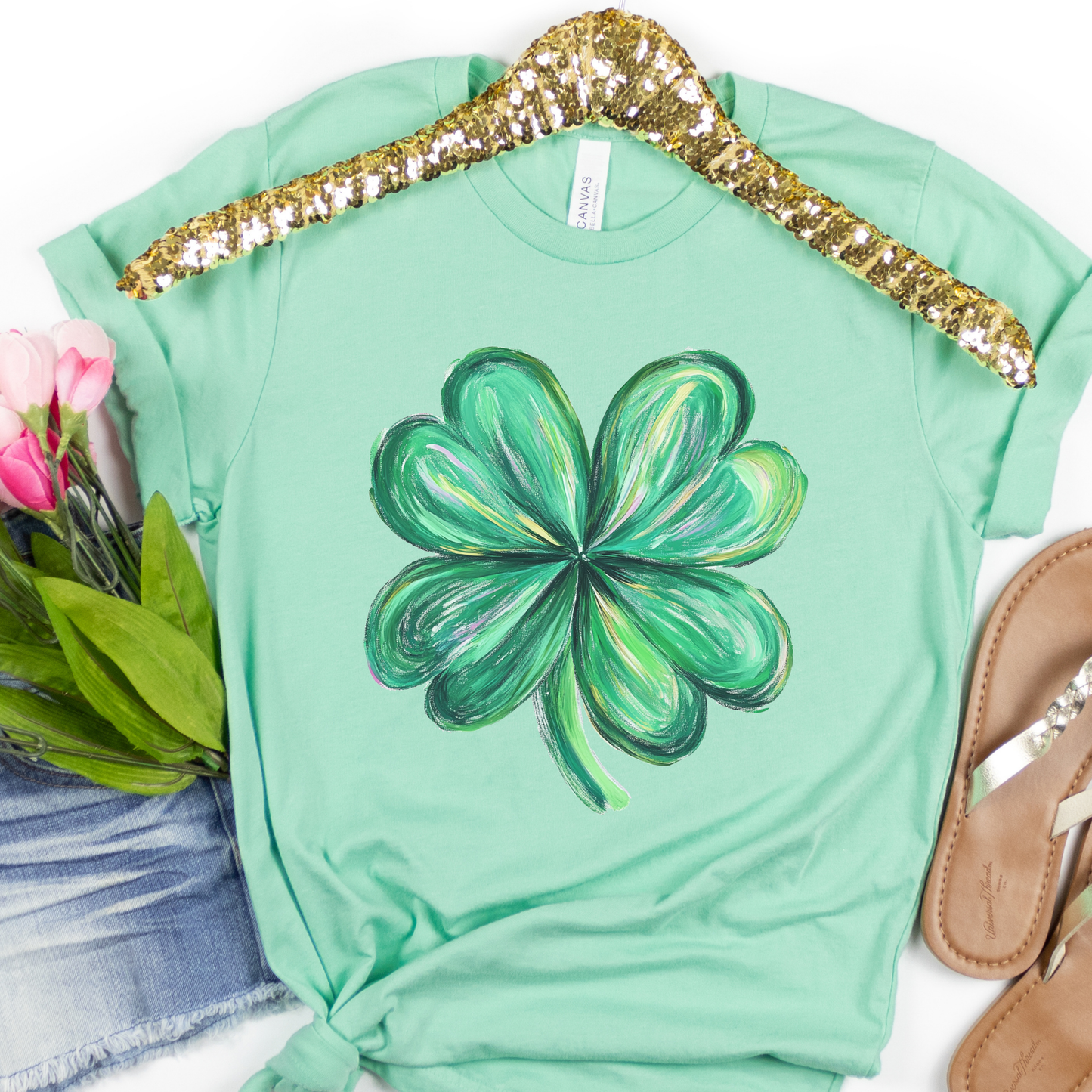 Four leaf clover graphic t-shirt, St. Patrick's Day women's top