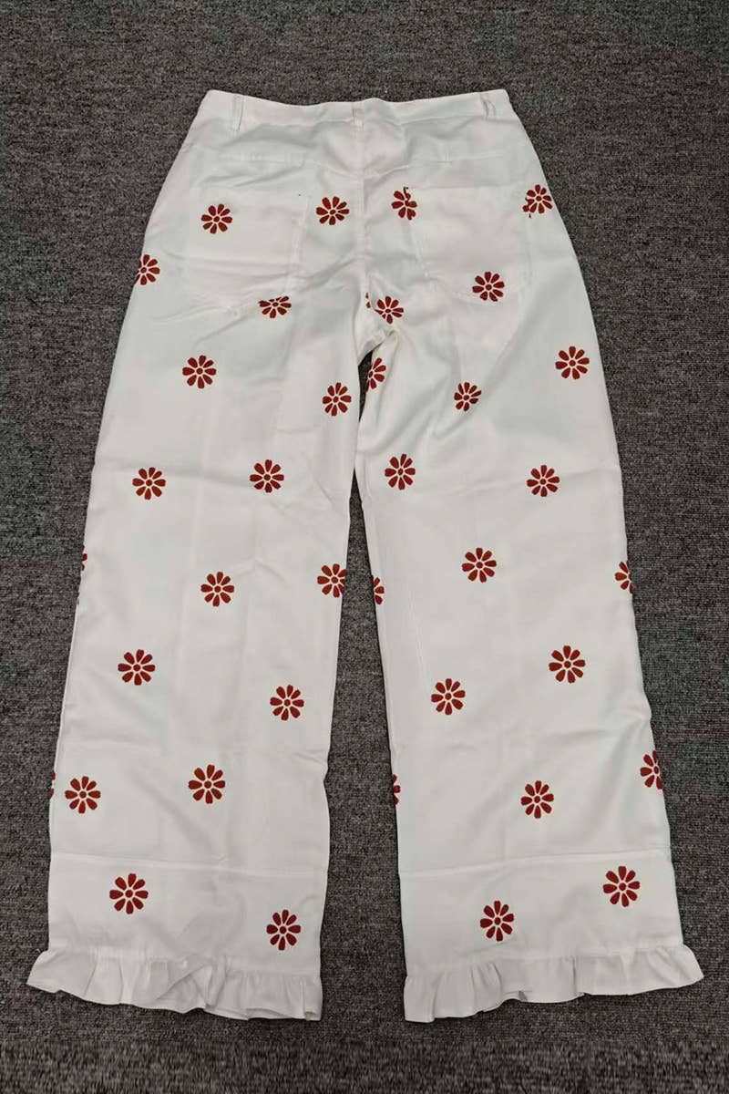 Floral Ruffle Hem Wide Leg Casual Pants