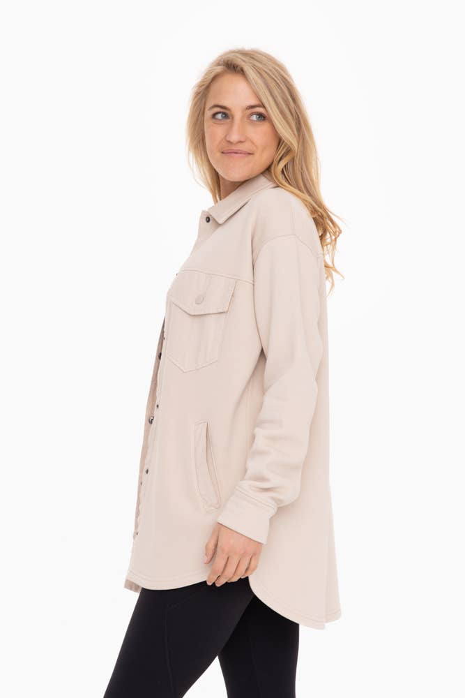 Snap-On Shacket with Pockets: NATURAL