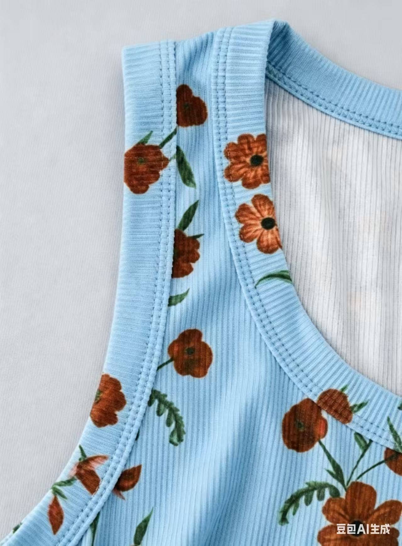 Boho Retro Floral Print Ribbed Knit Slim-Fit Tank Tops