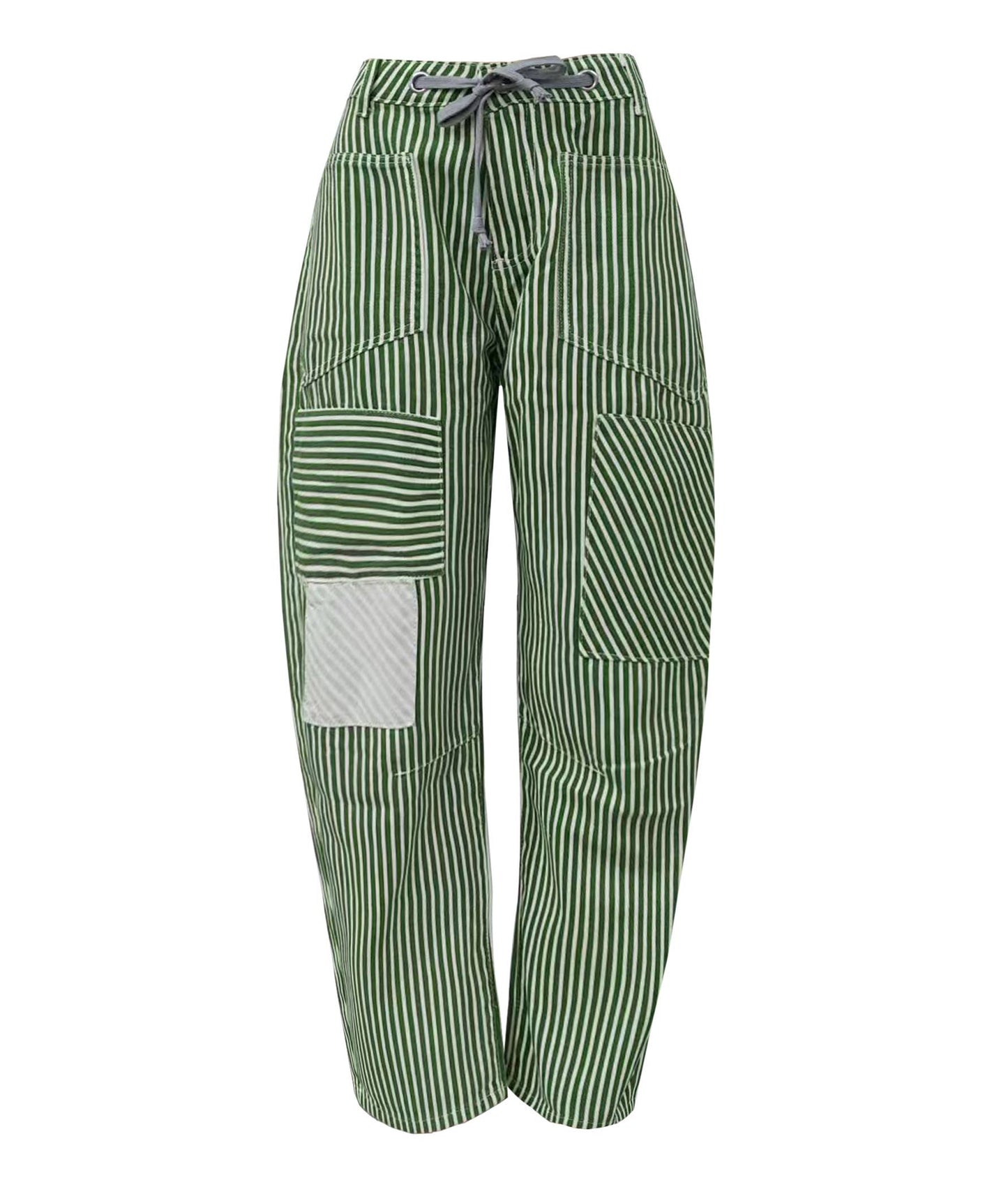 Fashion Mid-Rise Casual Striped Drawstring Wide-Leg Pants