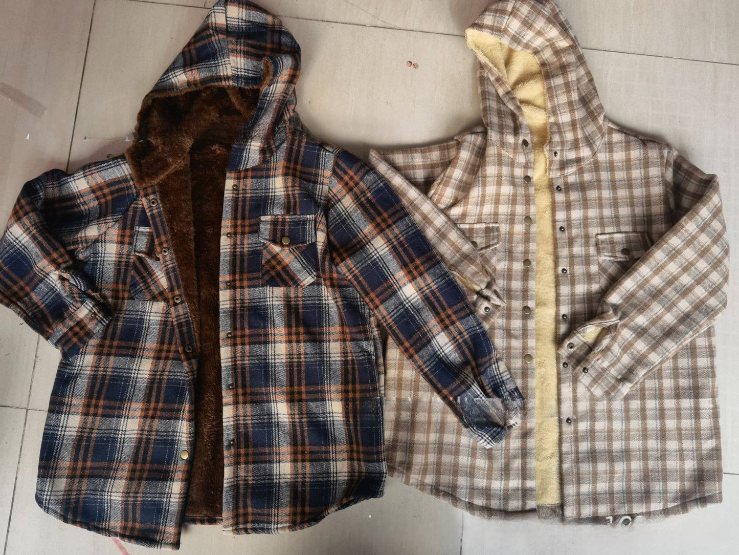 Western buttons hoodie plaid fleece lined shacket coat
