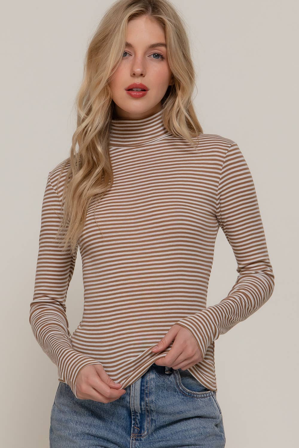 Long Sleeve Turtle Neck Y/D Stripe Top