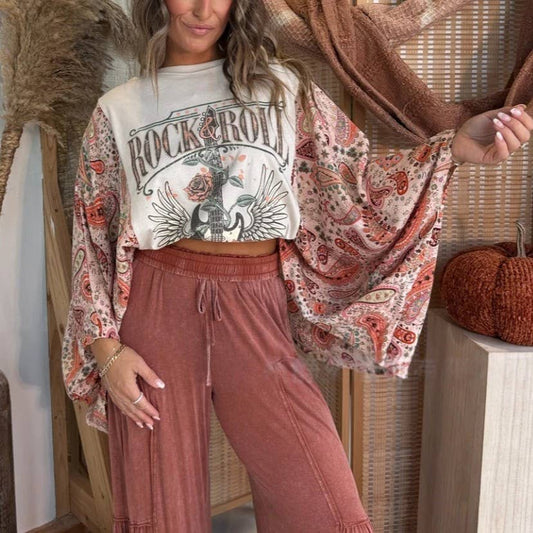 Western Rock and Roll Kimono Sleeve Relaxed Graphic Tees
