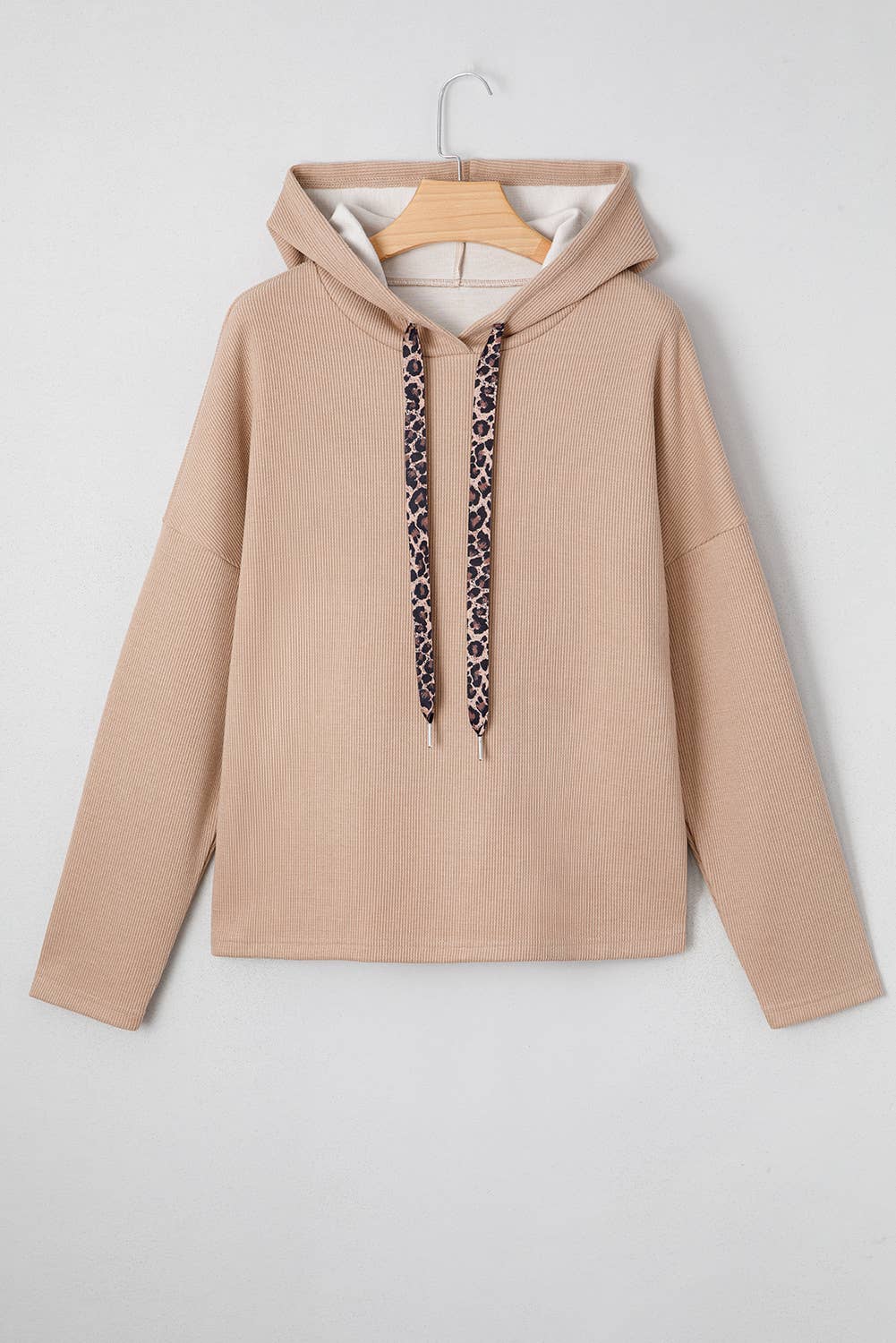 Thermal Textured Lace/Leopard Drawstring Baggy Hoodie