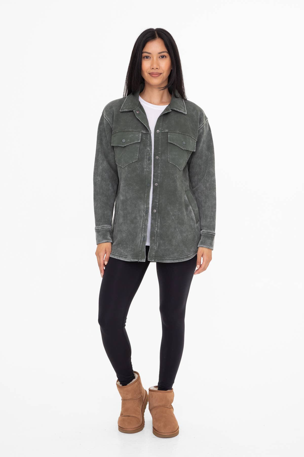 Snap-On Shacket with Pockets: NATURAL