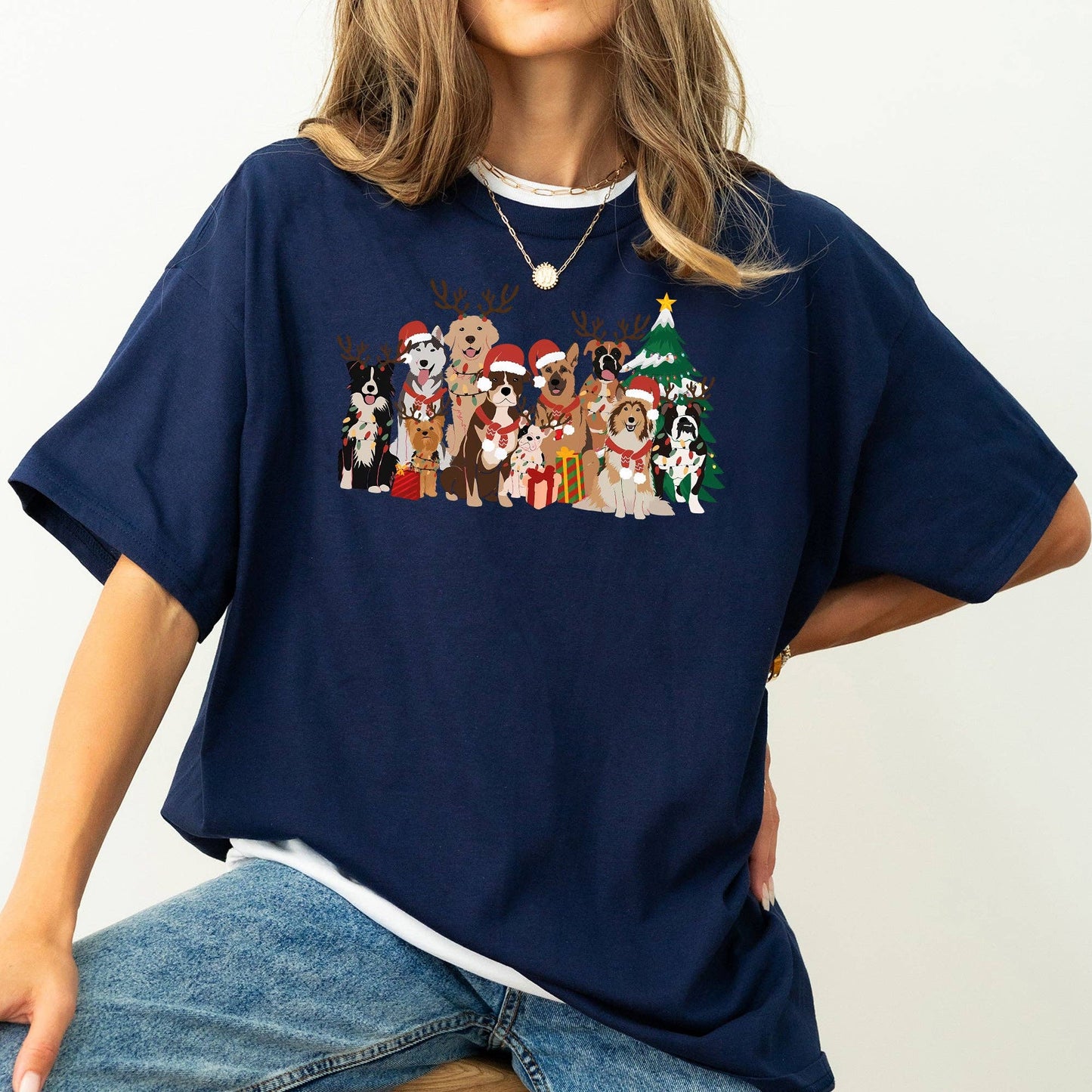 Christmas Dogs, Antlers, Reindeer, Santa, Dog Lover Tshirt