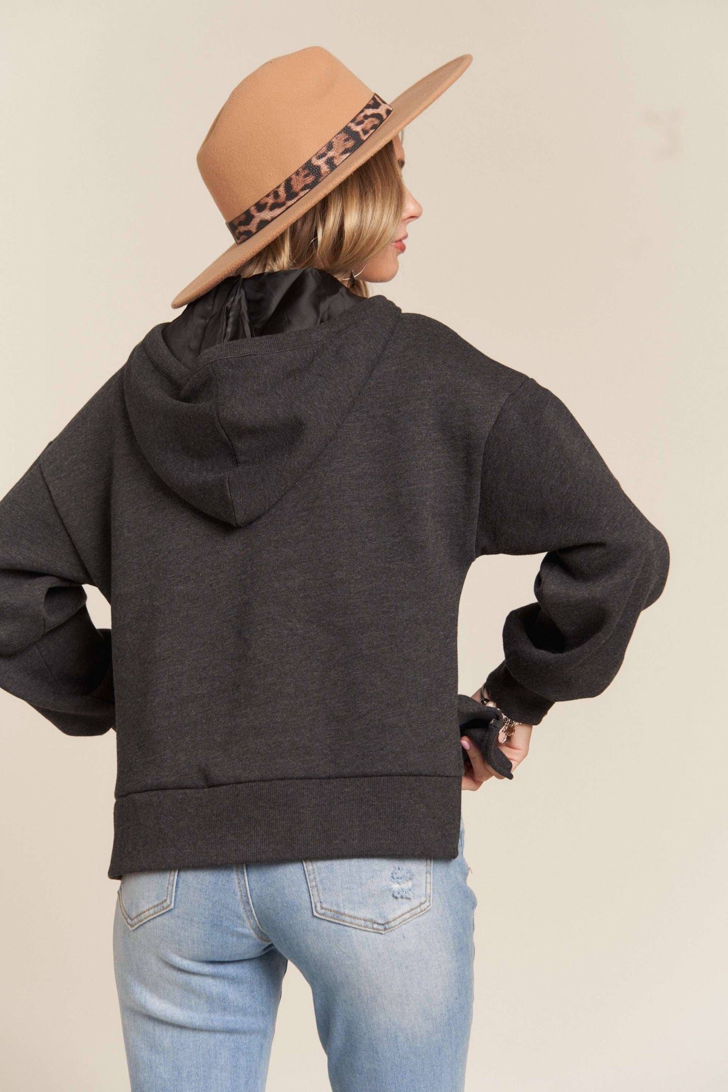 INSIDE NAPPED HOODIE TUNIC TOP