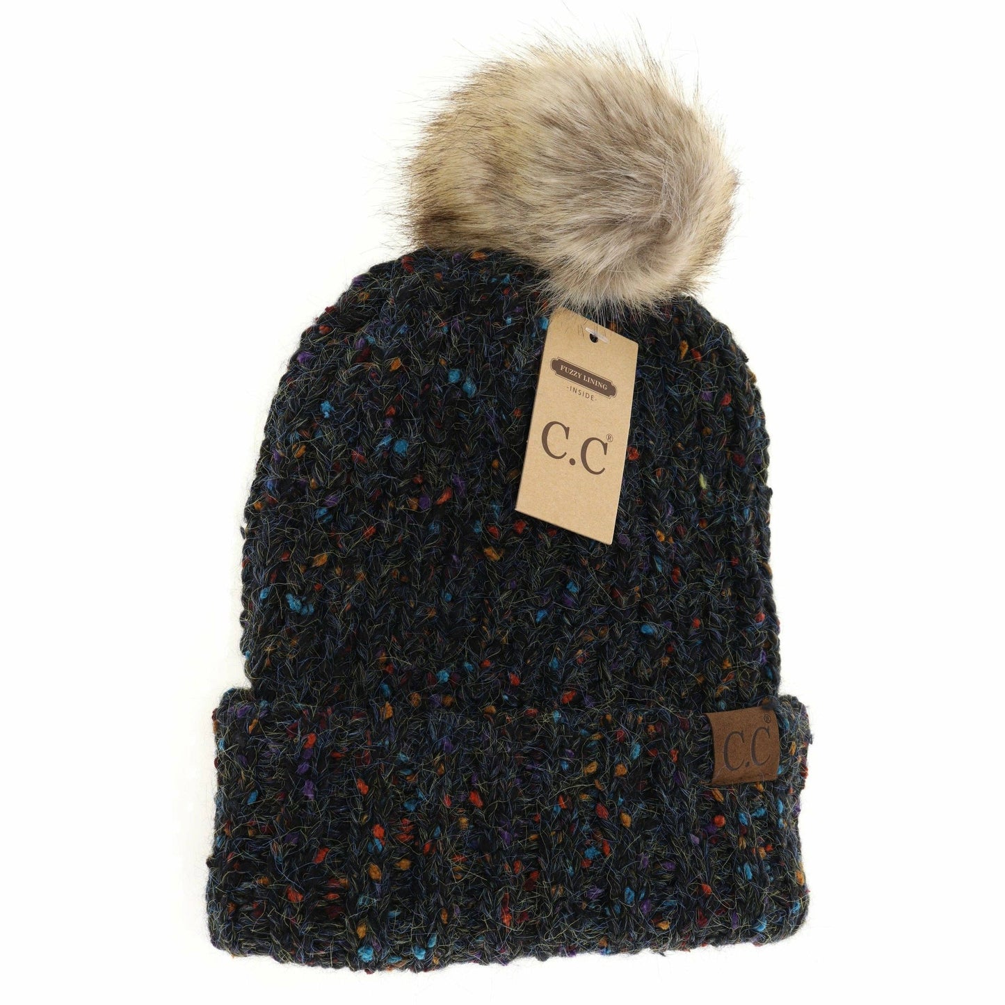 Confetti Mohair Ribbed Fur Pom C.C Beanie HAT2078
