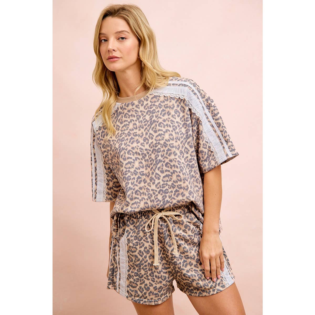 LEOPARD TERRY SIDE DRAWSTRING SHORTS