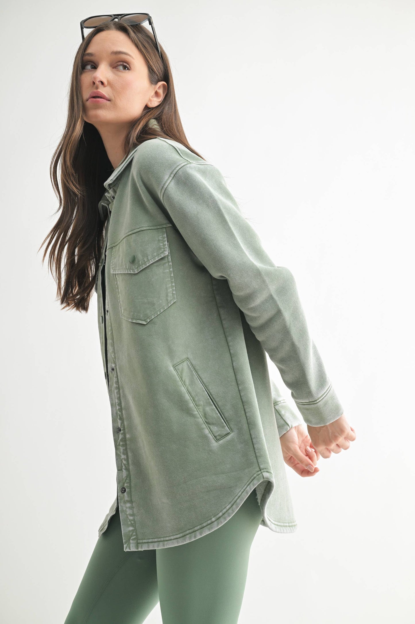Snap-On Shacket with Pockets: NATURAL
