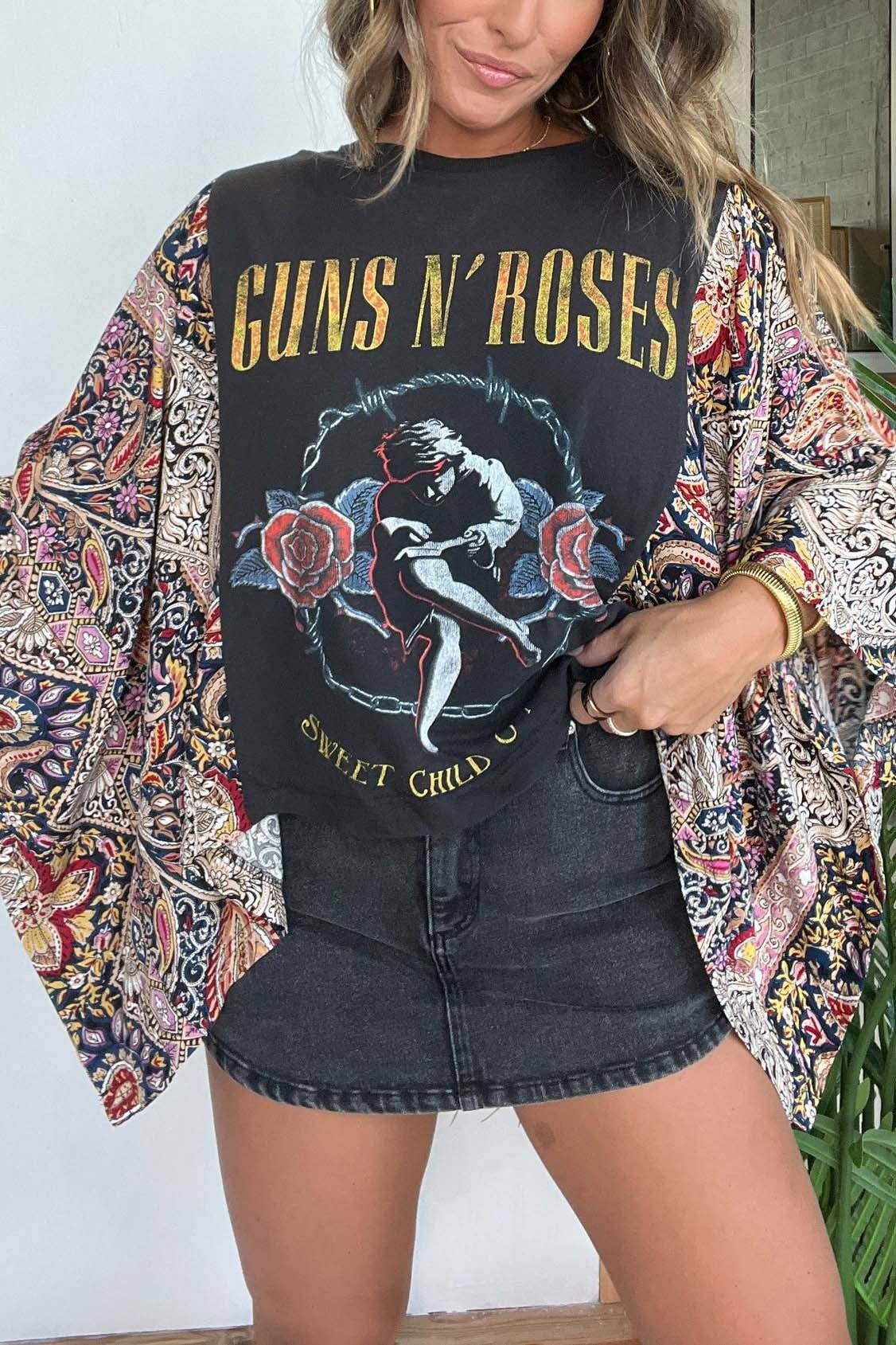 Western Vintage Graphic Batwing Kimono Sleeves Tees Boho Top