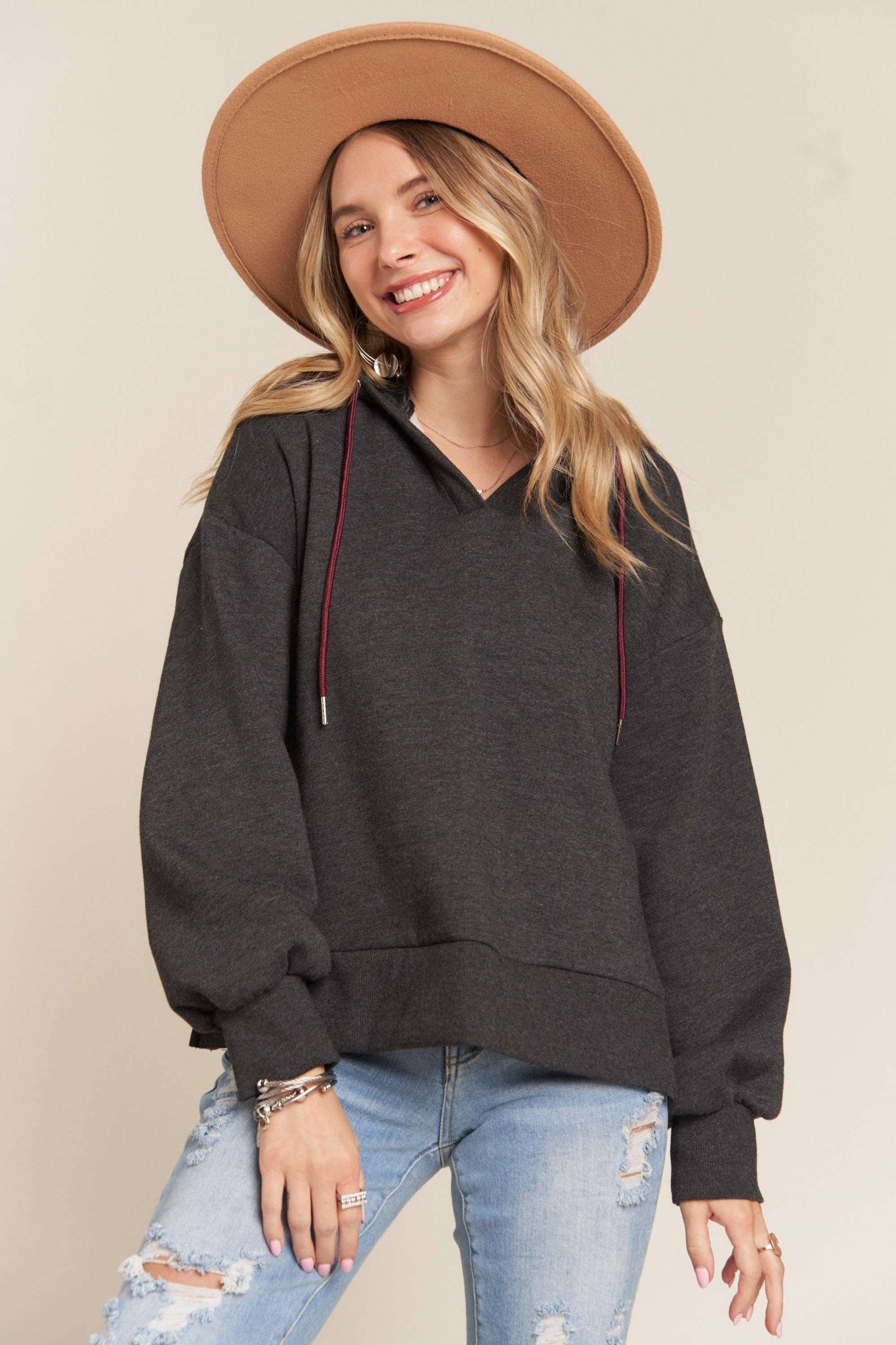 INSIDE NAPPED HOODIE TUNIC TOP