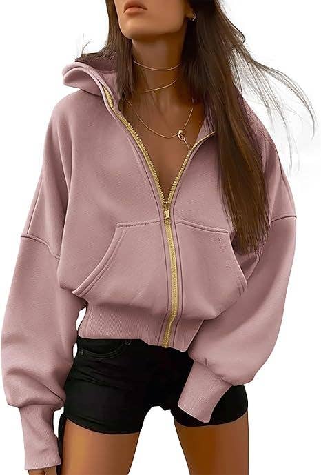Cropped Loose Zipper Hoodie Women's Casual Pullover