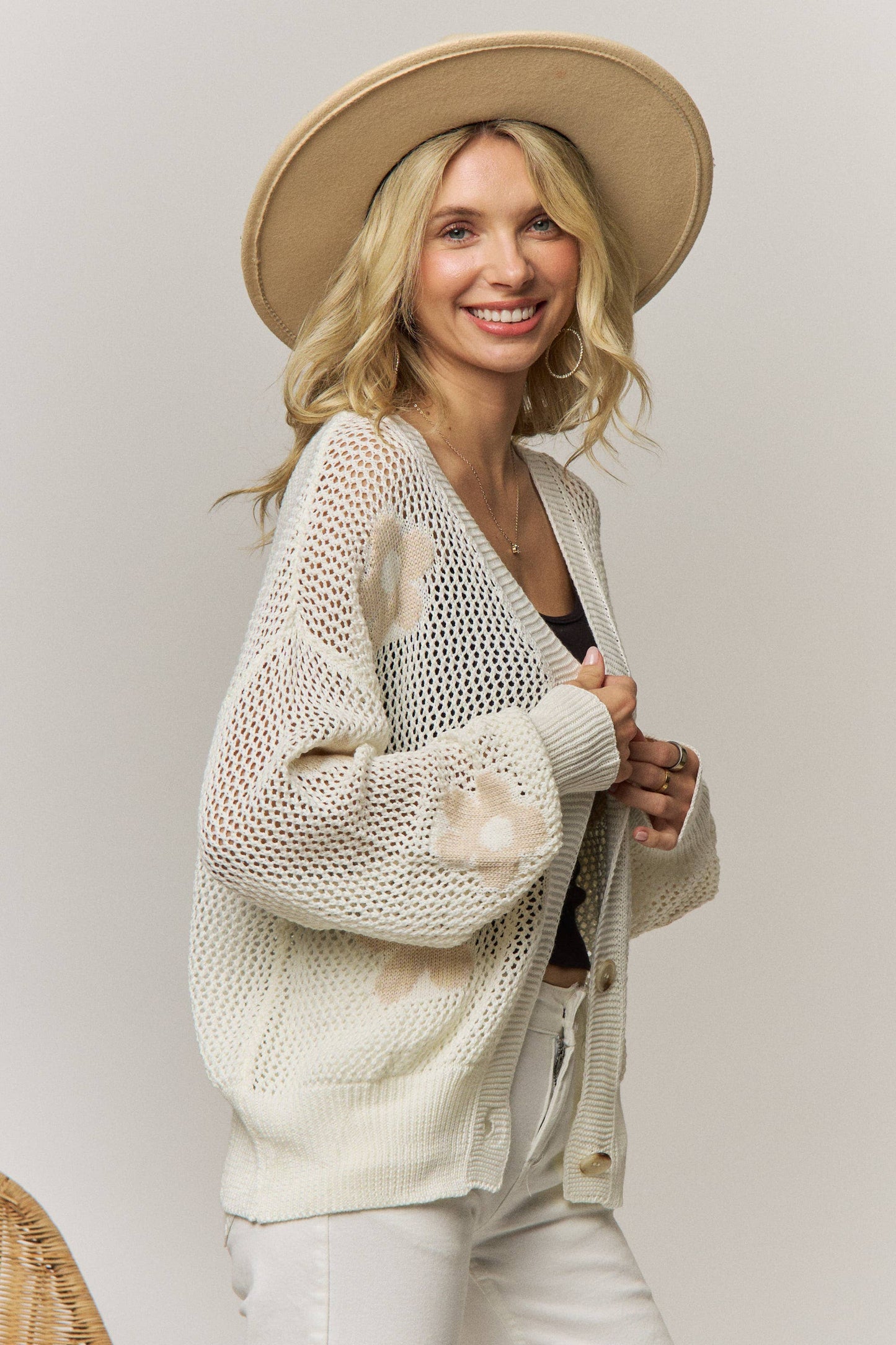 LIGHTWEIGHT FLORAL SWEATER CARDIGAN