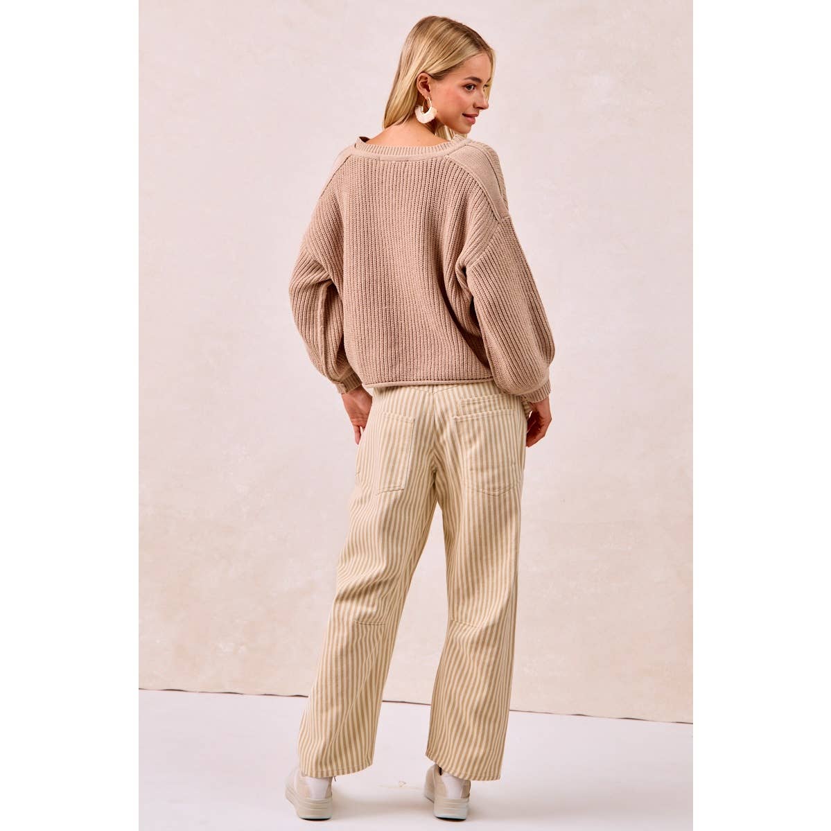 STRIPED TWILL BARREL PANTS