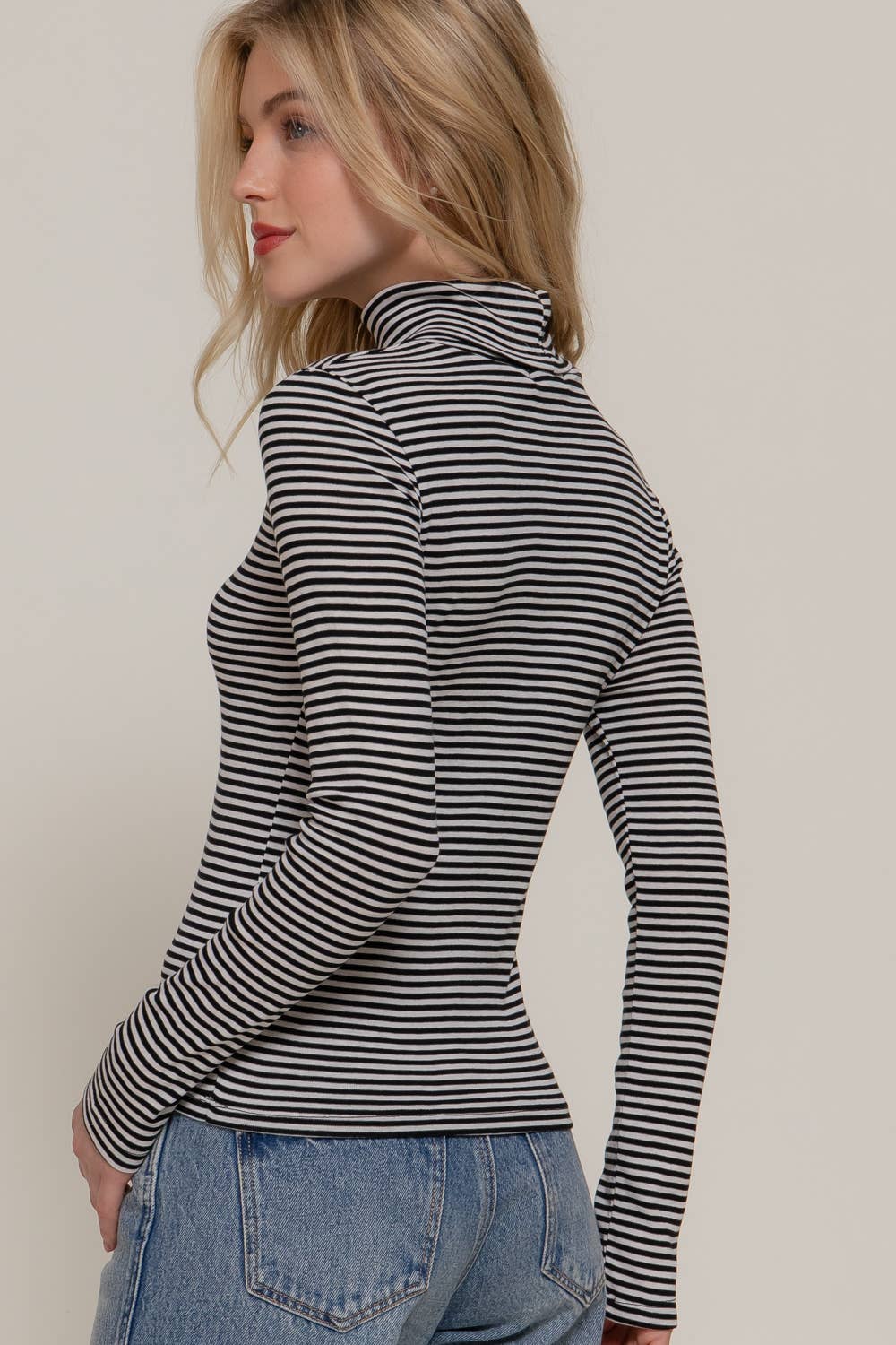 Long Sleeve Turtle Neck Y/D Stripe Top