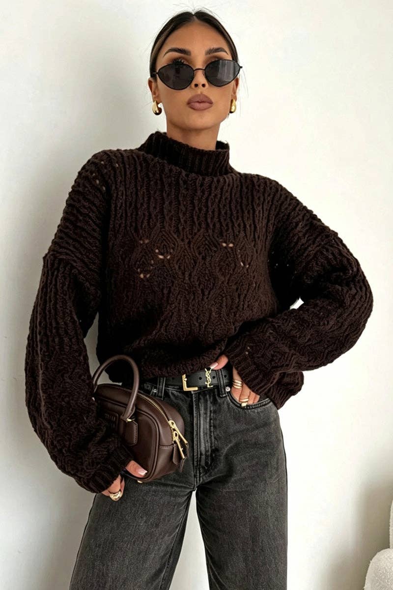 Mock Neck Cable Knit Oversized Sweater