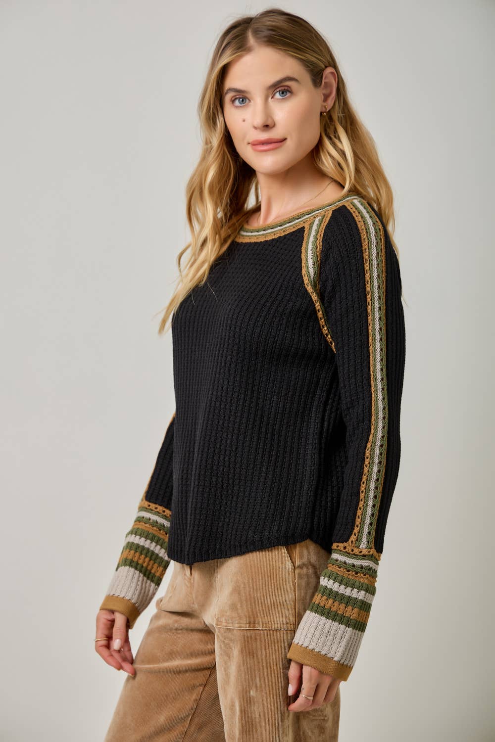 Raglan Sleeve Trim Detail Sweater Top
