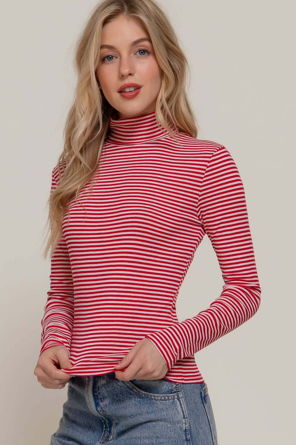 Long Sleeve Turtle Neck Y/D Stripe Top