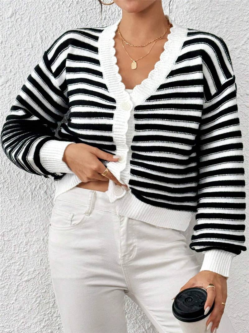Rainbow Striped Balloon Sleeve Cardigan