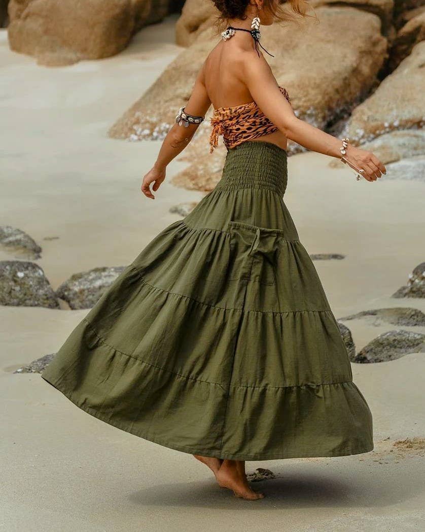 Bohemian Loose Plain Pockets Wrap Skirts